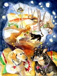 Goog, Flavia, Dog, Winter, Christmas, Outdoor Christmas Decor, Watercolor Painting, Card Illustration, Defiance MO